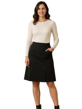 Eddie Bauer Skirt Womens Size 12 Black A Line Stretch Cotton Blend Knee Side Zip